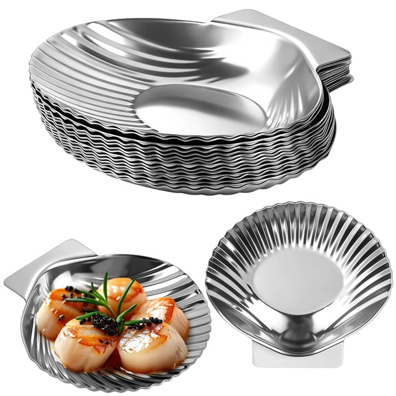 24 PCS Stainless Steel Grillable Scallop Shells, 3.3 x 3.1 in Reusable Metal Seafood Shell Pans for Grilling Baking Broiling, All Purpose Shell Dishes for Oysters Clams Scallops Desserts
