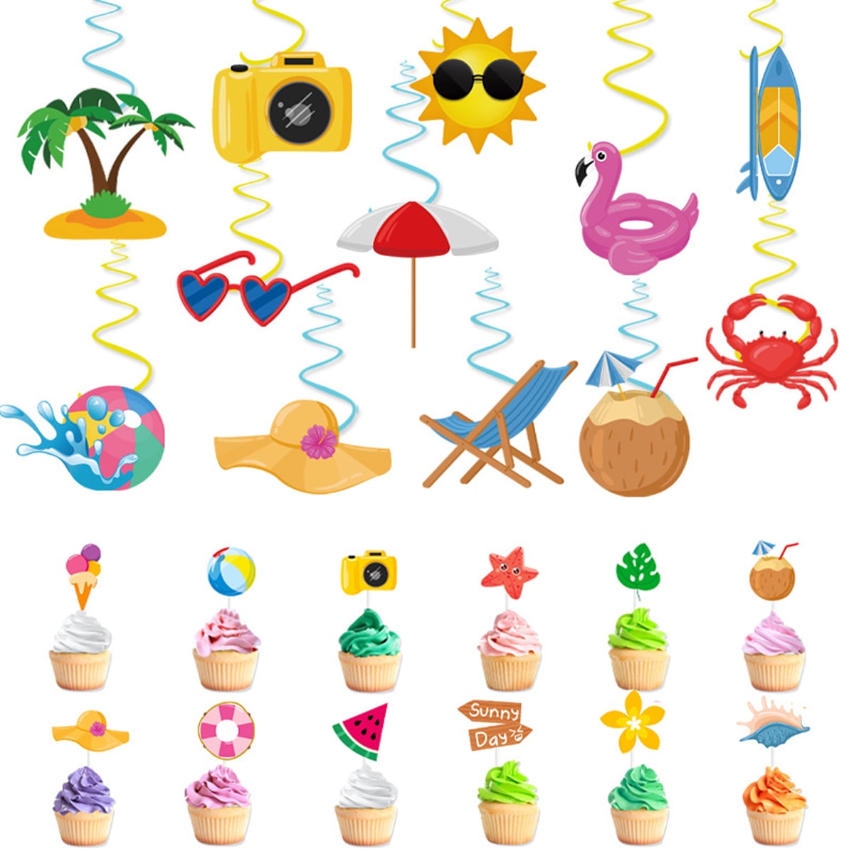 Beach Cupcake Toppers Beach Ball 1st Birthday Party Decorations Beach Ball Party Decorations Splish Splash Birthday Pool Party Summer Fun Party