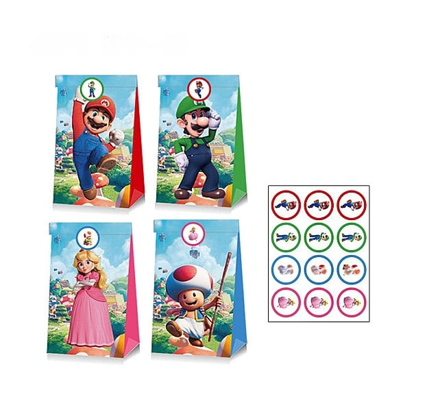 24 PCS Mario Bros Party Favor Candy Bags for Alice in Wonderland Themed Birthday Supplies Decor,Kids Birthday Game Party Kraft Paper Goodie Gift Bag Decorations