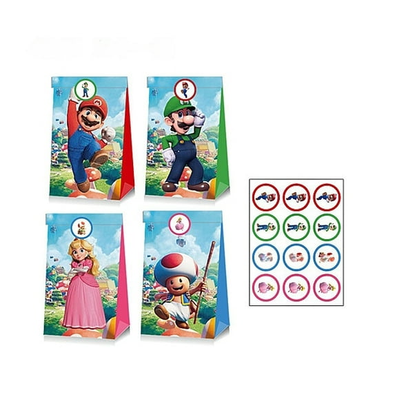 24 PCS Mario Bros Party Favor Candy Bags for Alice in Wonderland Themed Birthday Supplies Decor,Kids Birthday Game Party Kraft Paper Goodie Gift Bag Decorations