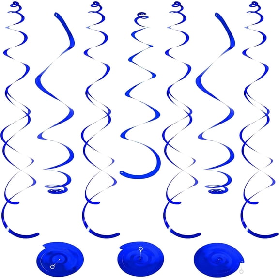 24 PCS Blue Hanging Swirl, Sparkle Ceiling Hanging Decorations, Plastic Streamer Party Decorations with Double-Swirls and Single-Swirls for Birthday Decorations, Graduation, Easter, Baby Shower