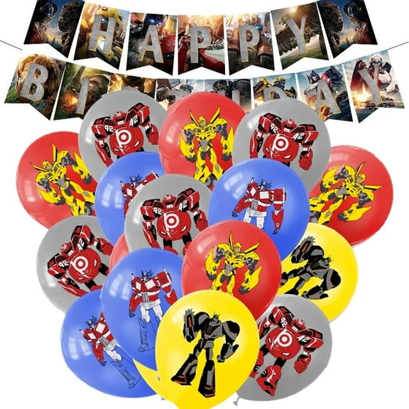 24 PCS Transformer Balloons Robot Theme Balloon Bumble Bee Balloons Optimus Balloons Birthday Banner