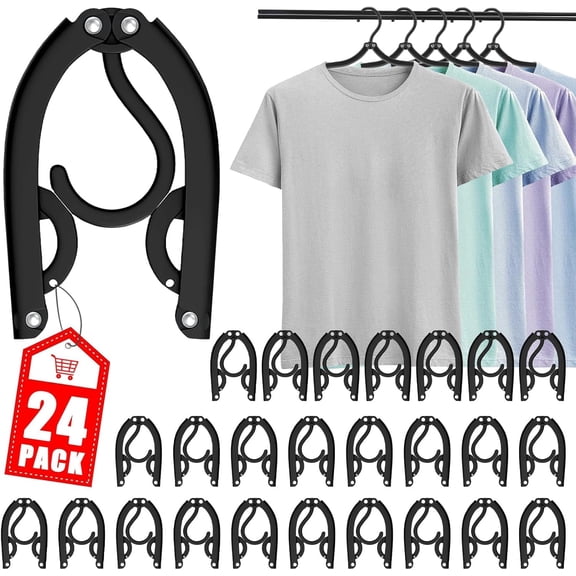 24 PCS Travel Hangers - Crui Ship Esntials Portable Folding Clothes Hangers Travel Esntials Foldable Clothes Drying Rack for Travel (Black)