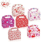 24 PCS Valentine s Day Bakery Treat Boxes,Valentines Heart Goody Bags Cupcake Cardboard Boxes Cookie Gable Boxes for Valentine Classroom Treats, Gift Giving Gift Exchange Party Favors Gift Boxes