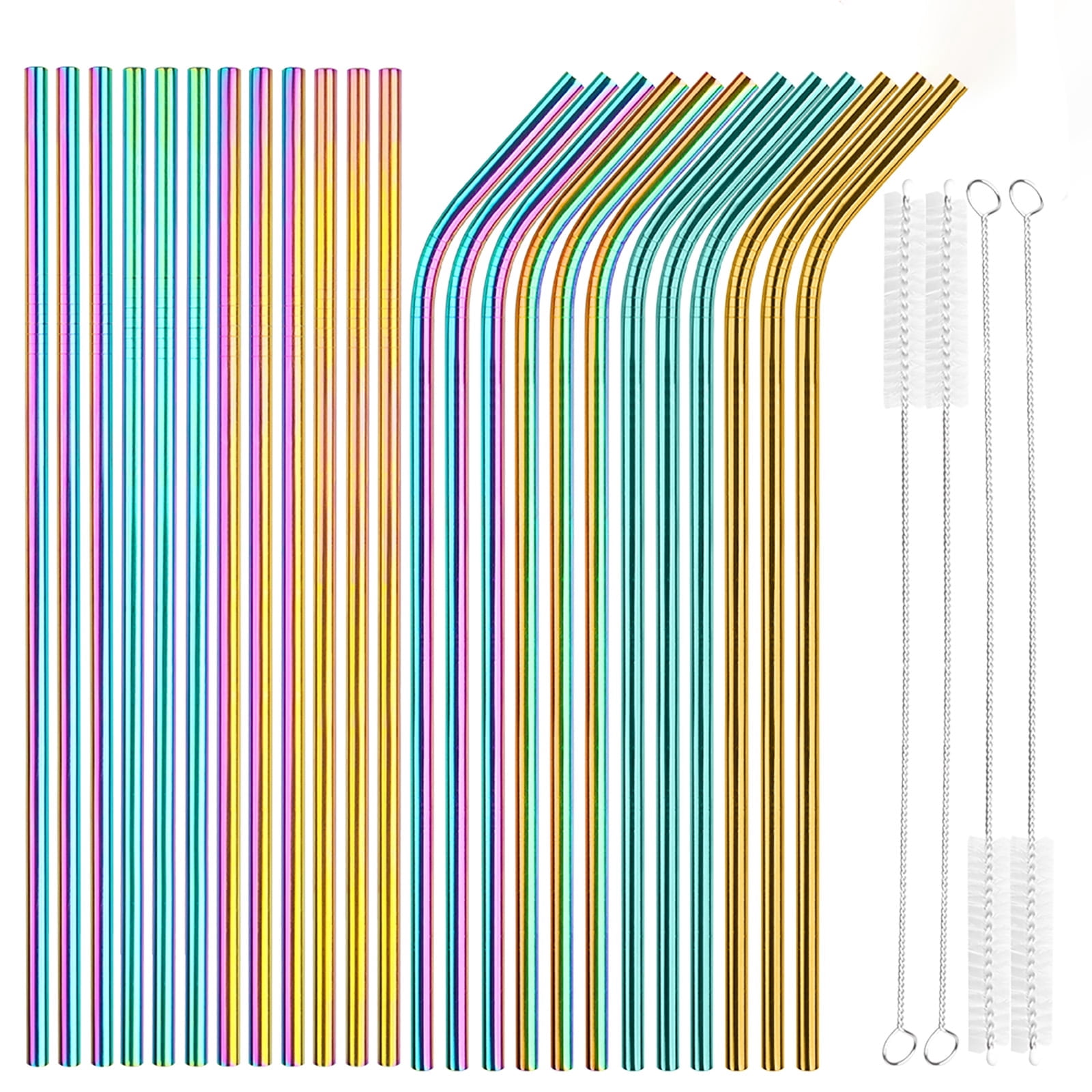 [24 PCS] Value Pack Reusable Stainless Steel Straws in Bulk Extra Long ...