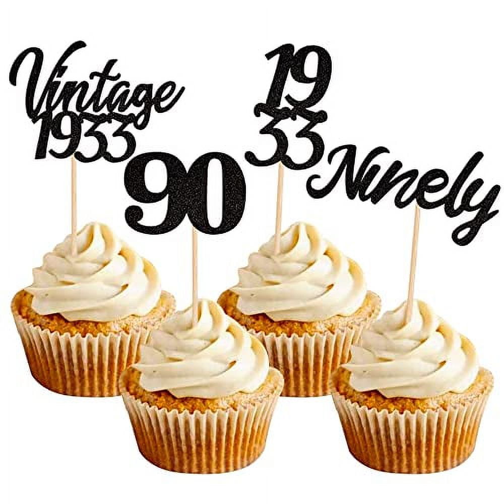 24 PCS Vintage 1933 Cupcake Toppers Glitter Cheers to 90 Fabulous ...