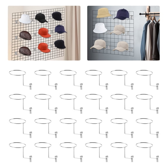 24 PCS Wall Slat Panels Hat Rack, Hat Hanger Gridwall Hooks for Retail Cap Display Organizer