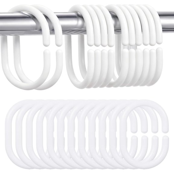 24 PCS White Plastic Shower Curtain Hooks, Plastic C-Shaped Shower Curtain Rings Hangers Bath Drape Loop Clip Glide for Bathroom, Tub and Window Rods Curtains