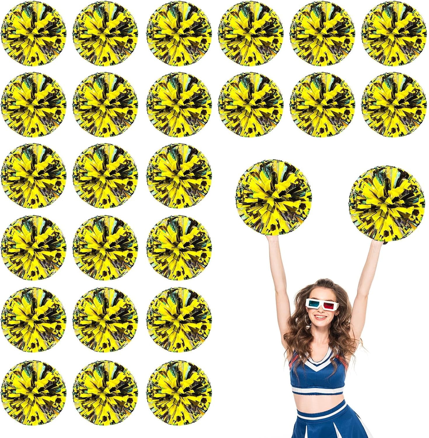 24 PCS pom poms Cheerleading,13.8inch Sports Team Spirits Cheering Squad Dance Training with Finger Rings