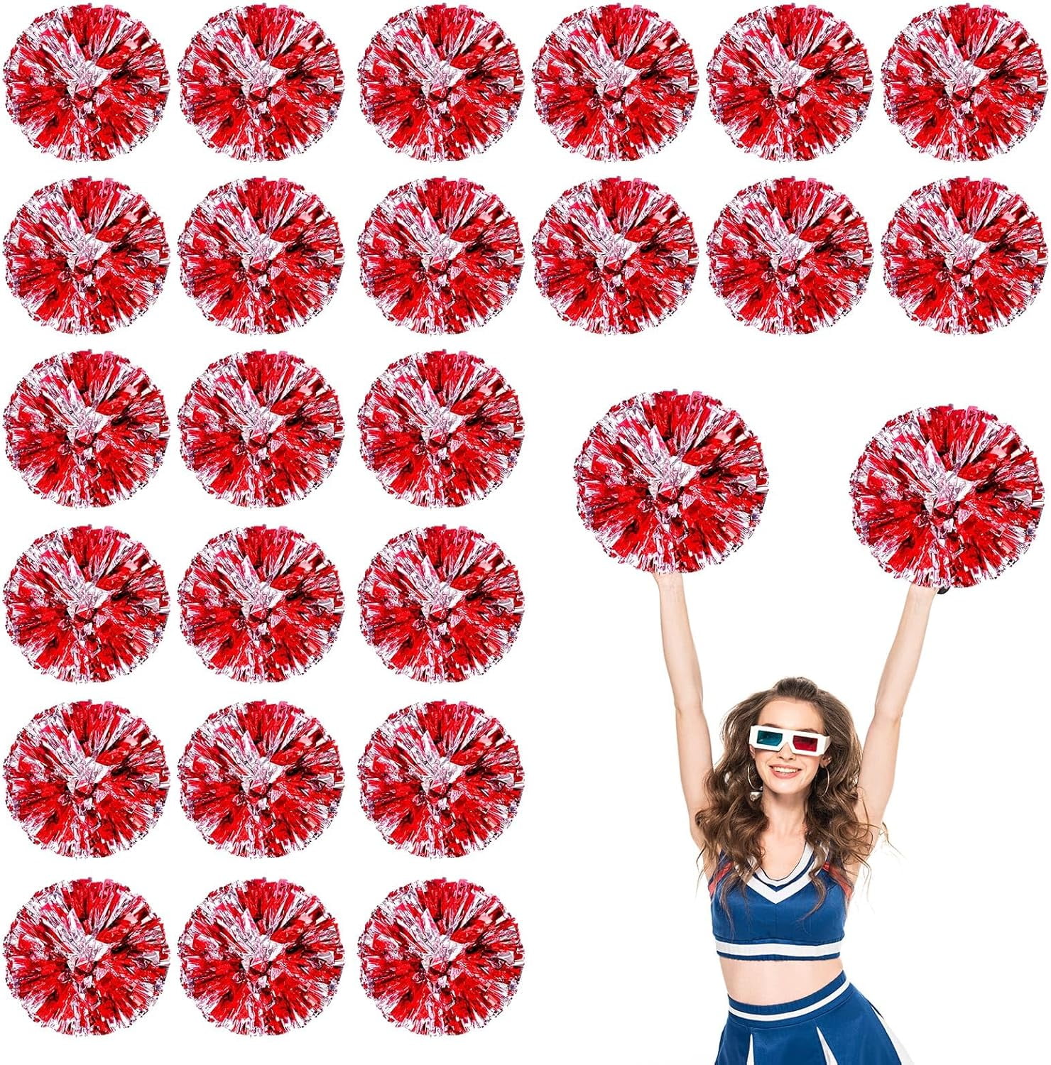 24 PCS pom poms Cheerleading,13.8inch Sports Team Spirits Cheering Squad Dance Training with Finger Rings