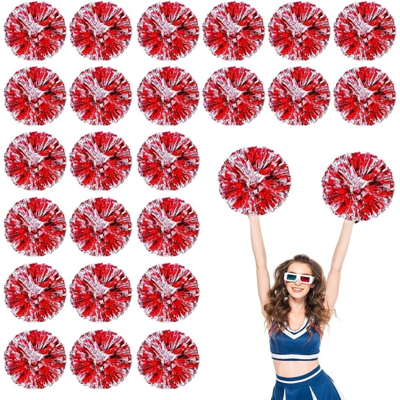 24 PCS pom poms Cheerleading,13.8inch Sports Team Spirits Cheering Squad Dance Training with Finger Rings