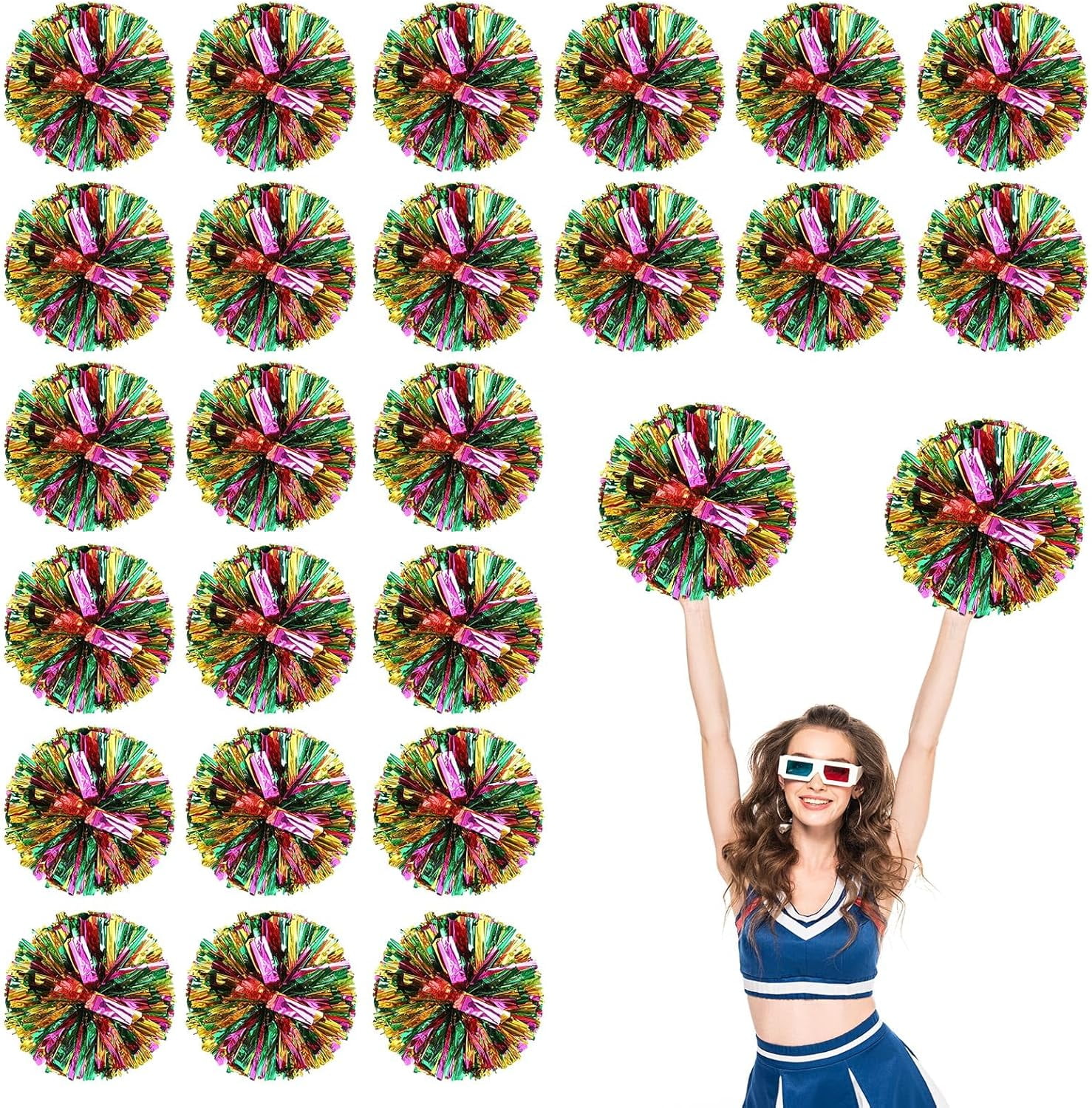 24 PCS pom poms Cheerleading,13.8inch Sports Team Spirits Cheering Squad Dance Training with Finger Rings