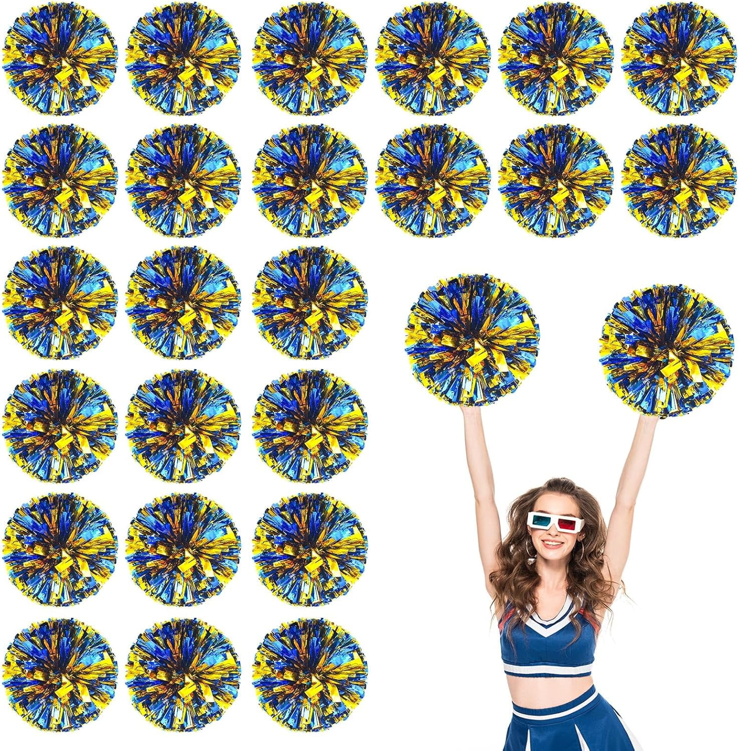 24 PCS pom poms Cheerleading,13.8inch Sports Team Spirits Cheering Squad Dance Training with Finger Rings
