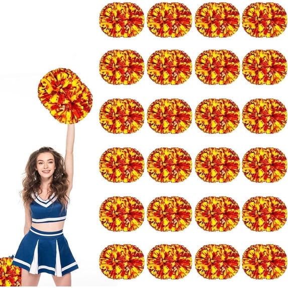 24 PCS pom poms Cheerleading,13.8inch Sports Team Spirits Cheering Squad Dance Training with Handle