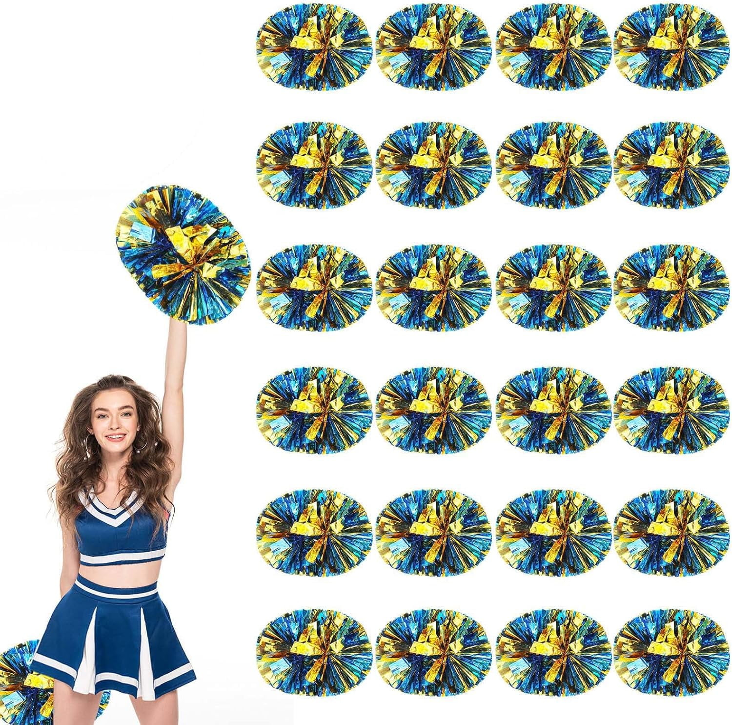 24 PCS pom poms Cheerleading,13.8inch Sports Team Spirits Cheering Squad Dance Training with Handle