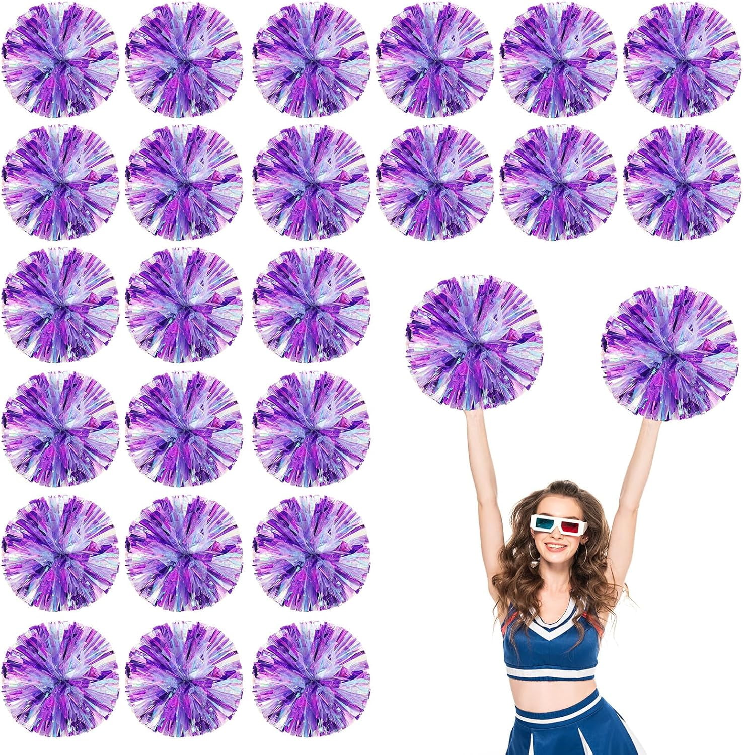 24 PCS pom poms Cheerleading,13.8inch for Sports Teams, Dance Training, and Party Celebrations with Finger Rings