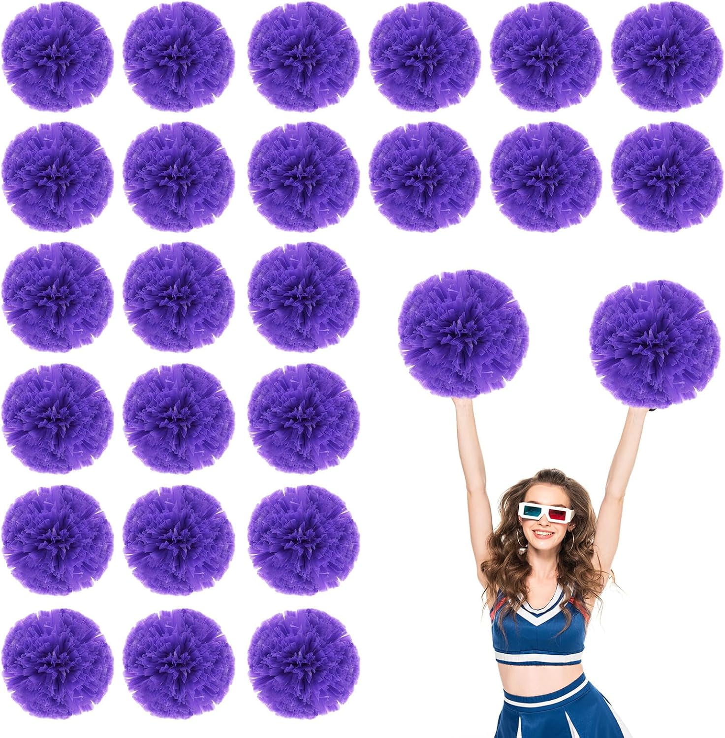 24 PCS pom poms Cheerleading,13.8inch for Sports Teams, Dance Training, and Party Celebrations with Finger Rings