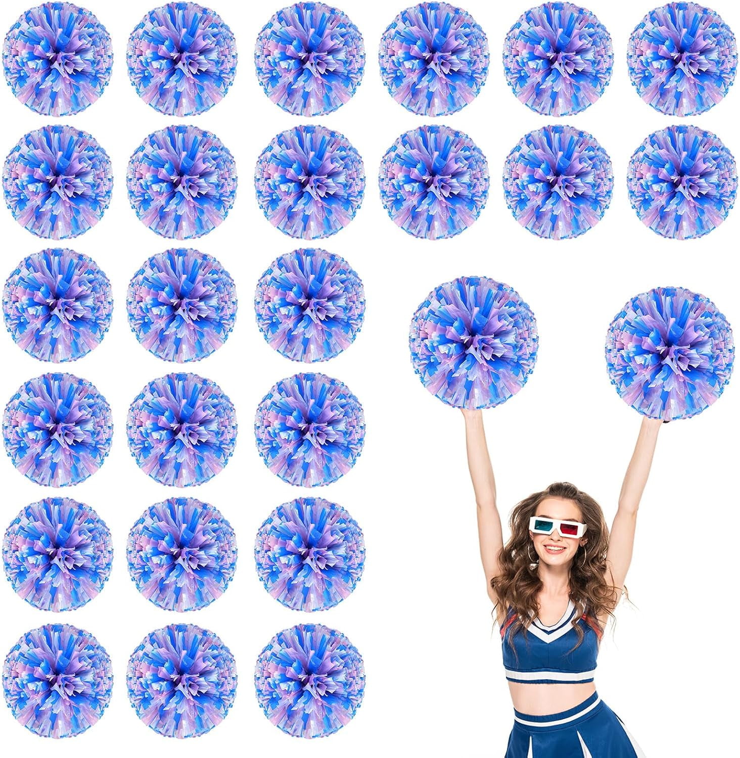 24 PCS pom poms Cheerleading,13.8inch for Sports Teams, Dance Training, and Party Celebrations with Finger Rings