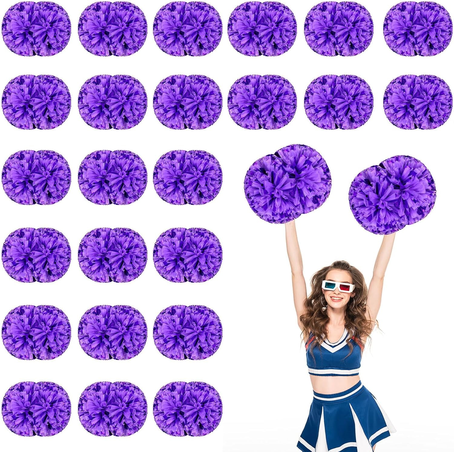 24 PCS pom poms Cheerleading,13.8inch for Sports Teams, Dance Training, and Party Celebrations with Handle