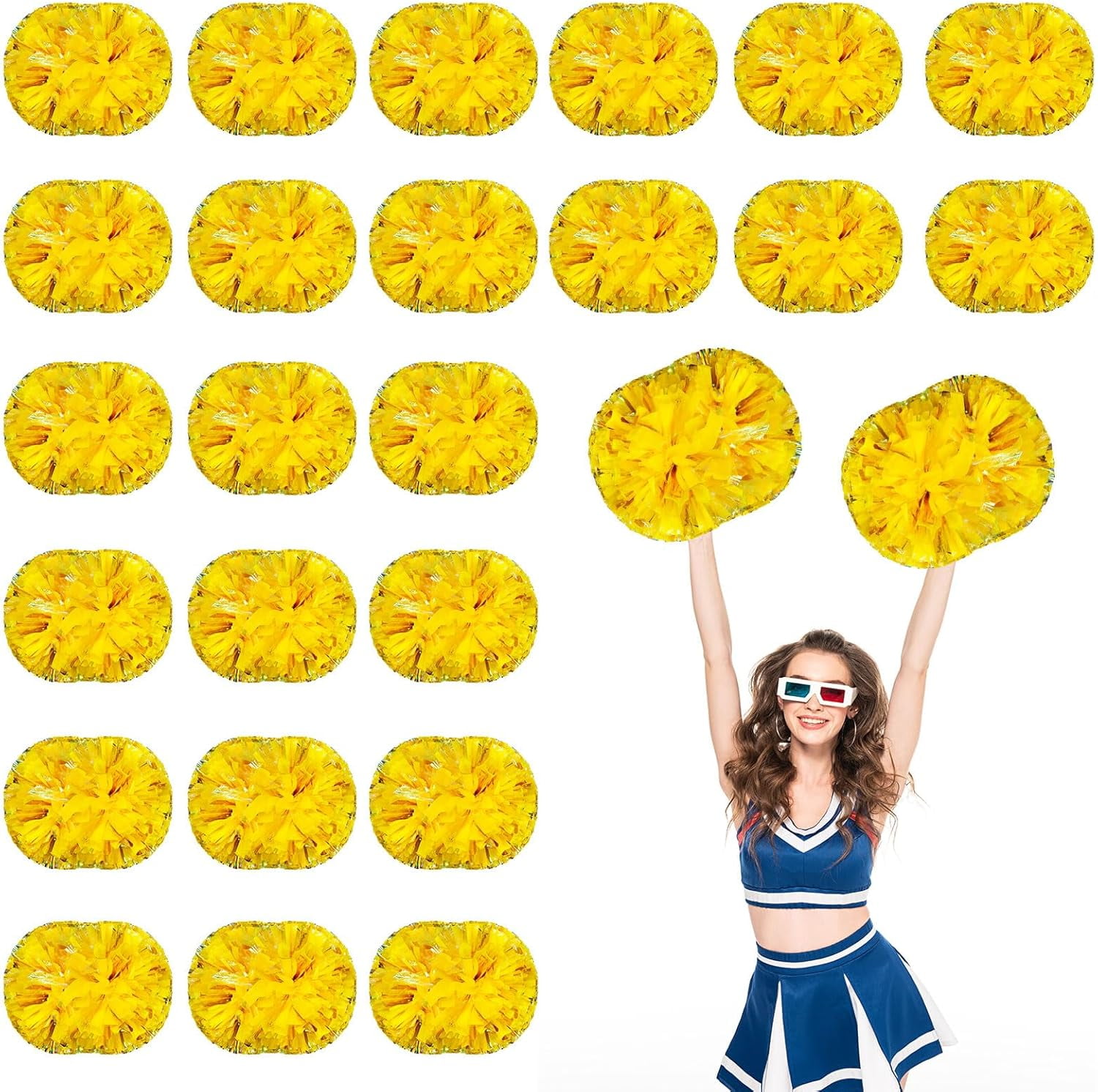 24 PCS pom poms Cheerleading,13.8inch for Sports Teams, Dance Training, and Party Celebrations with Handle