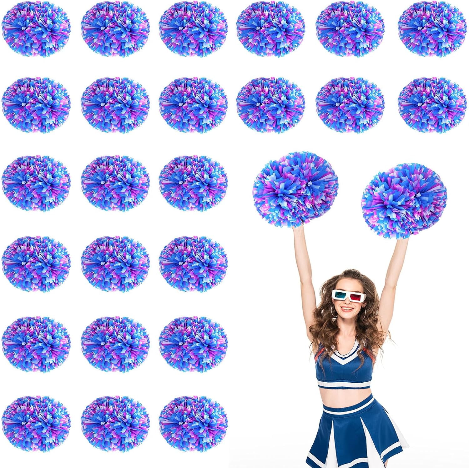 24 PCS pom poms Cheerleading,13.8inch for Sports Teams, Dance Training, and Party Celebrations with Handle