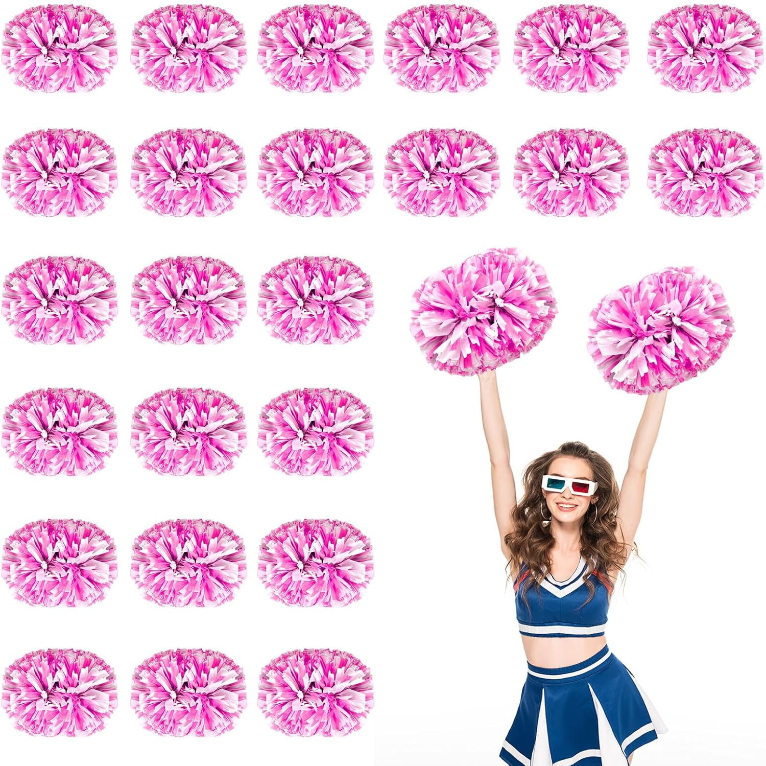 24 PCS pom poms Cheerleading,13.8inch for Sports Teams, Dance Training, and Party Celebrations with Handle