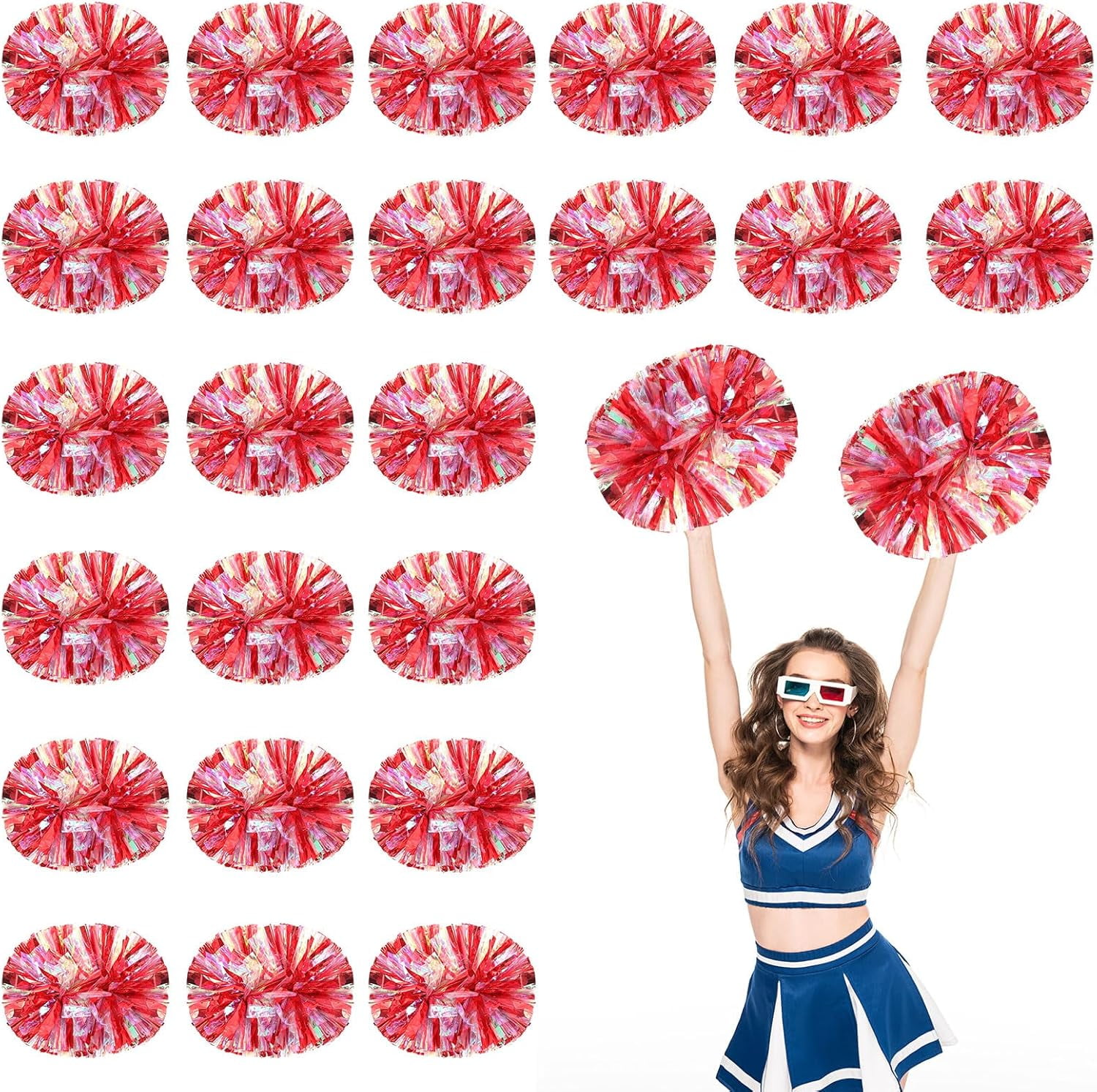24 PCS pom poms Cheerleading,13.8inch for Sports Teams, Dance Training, and Party Celebrations with Handle