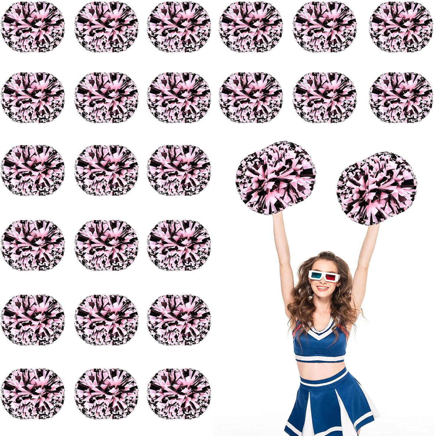 24 PCS pom poms Cheerleading,13.8inch for Sports Teams, Dance Training, and Party Celebrations with Handle