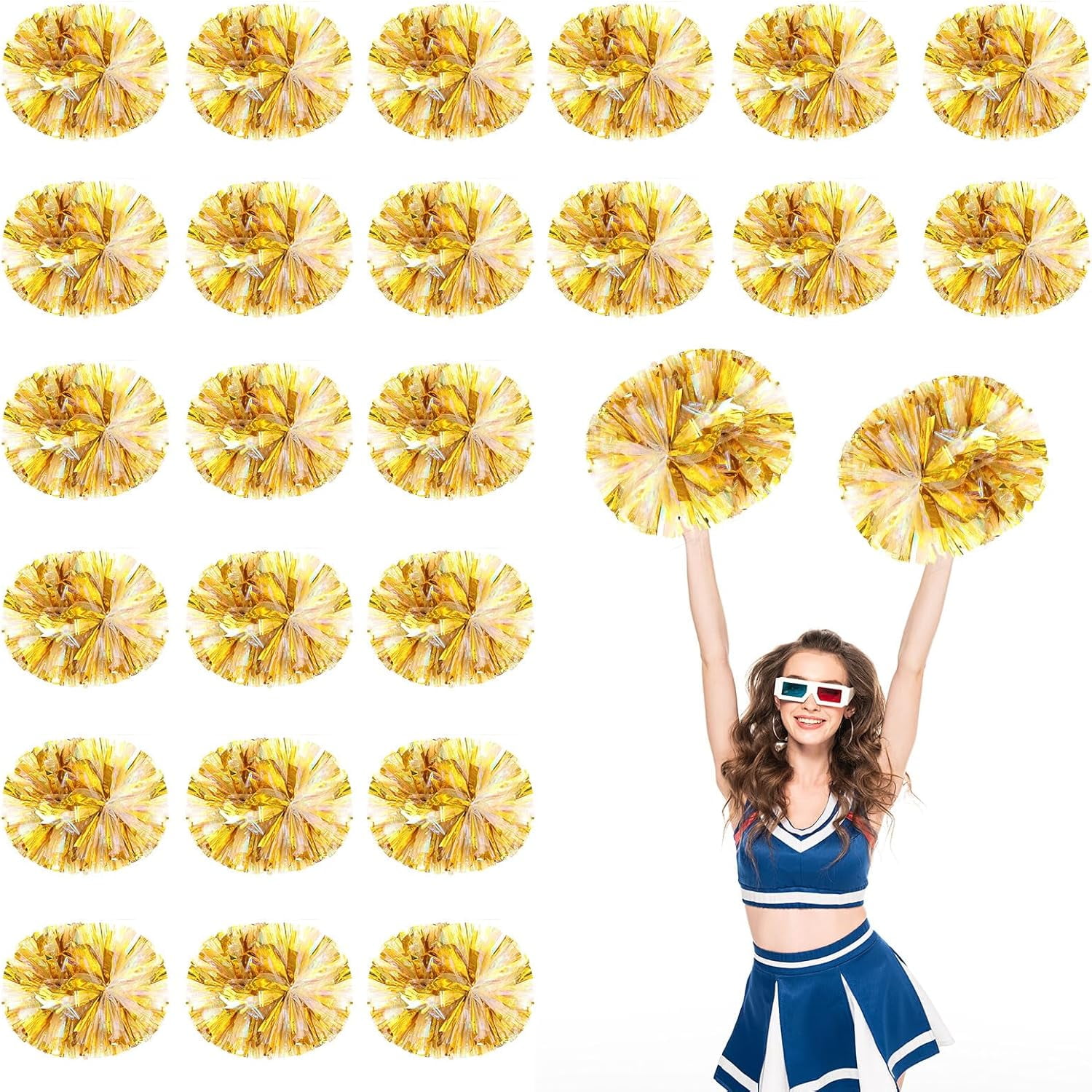 24 PCS pom poms Cheerleading,13.8inch for Sports Teams, Dance Training, and Party Celebrations with Handle