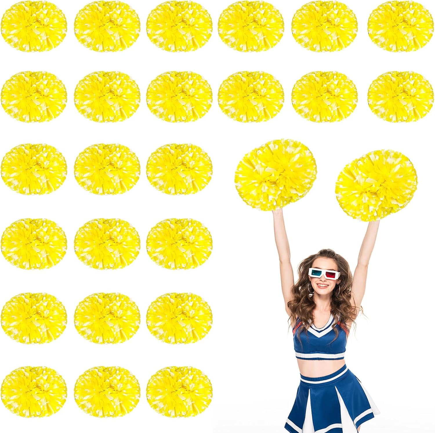 24 PCS pom poms Cheerleading,13.8inch for Sports Teams, Dance Training, and Party Celebrations with Handle