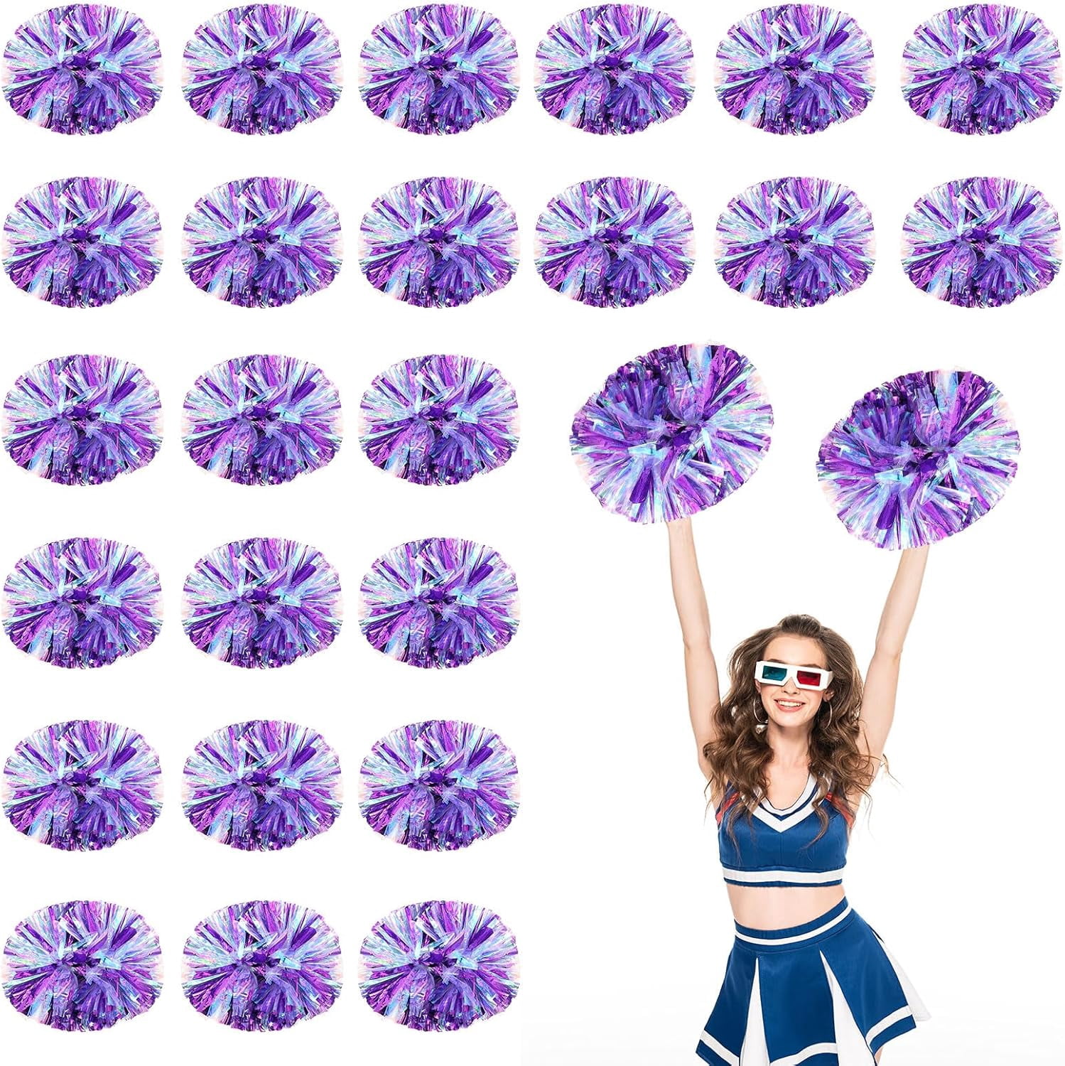 24 PCS pom poms Cheerleading,13.8inch for Sports Teams, Dance Training, and Party Celebrations with Handle