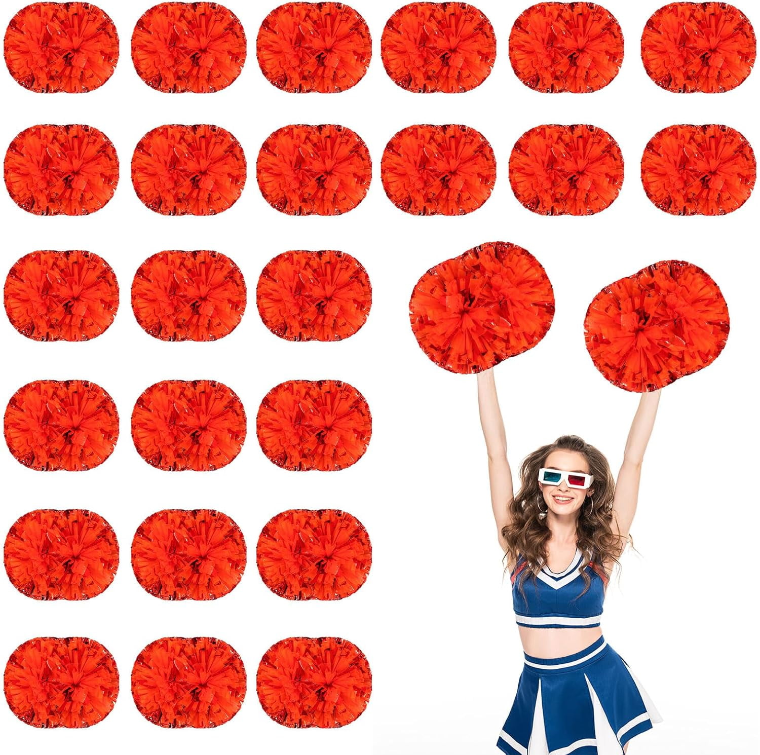 24 PCS pom poms Cheerleading,13.8inch for Sports Teams, Dance Training, and Party Celebrations with Handle