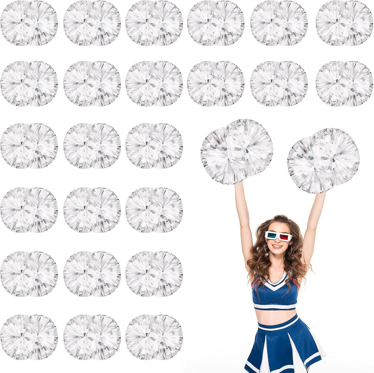 24 PCS pom poms Cheerleading,13.8inch for Sports Teams, Dance Training, and Party Celebrations with Handle