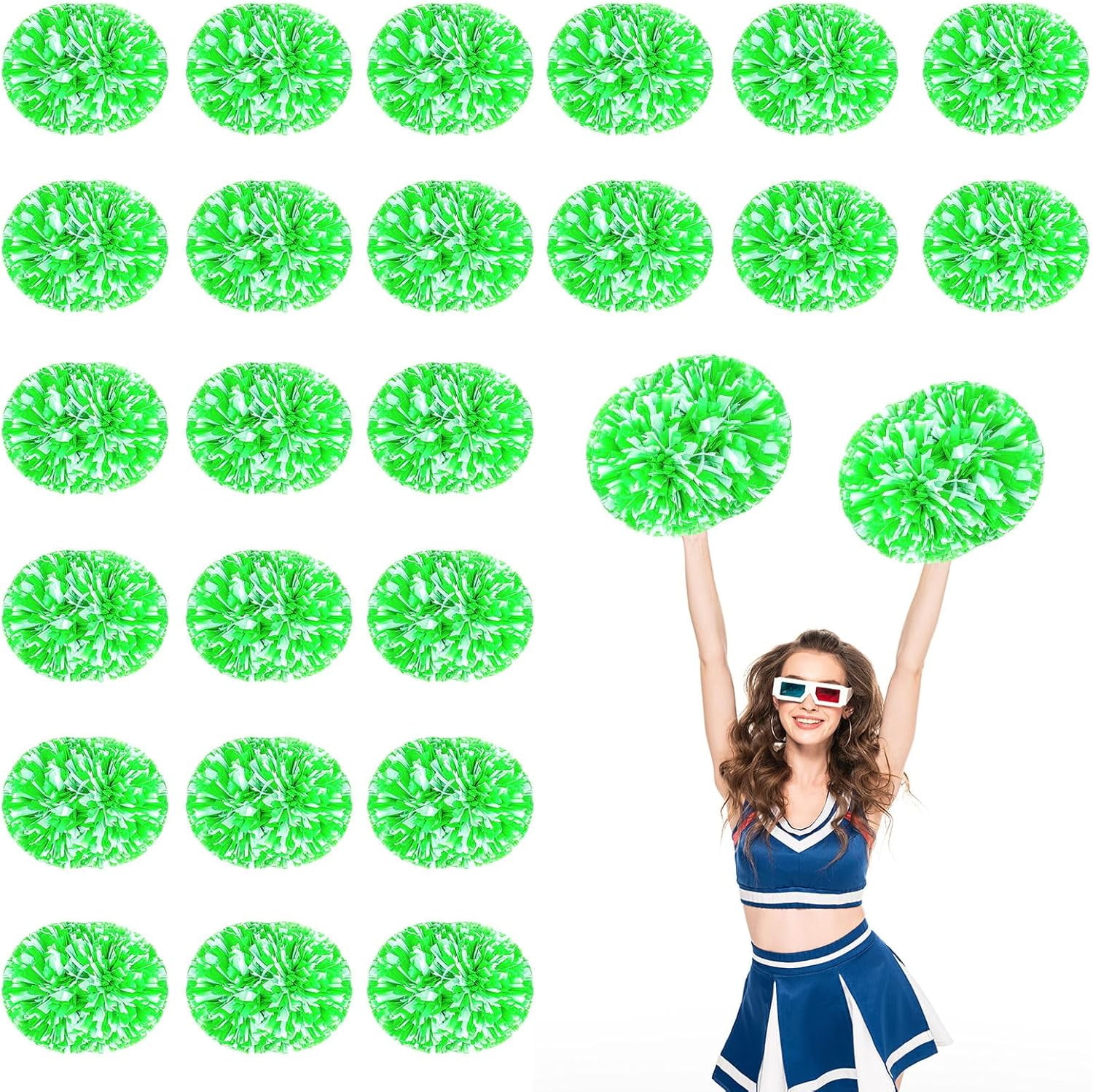 24 PCS pom poms Cheerleading,13.8inch for Sports Teams, Dance Training, and Party Celebrations with Handle
