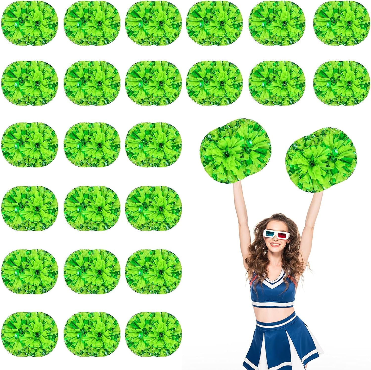 24 PCS pom poms Cheerleading,13.8inch for Sports Teams, Dance Training, and Party Celebrations with Handle