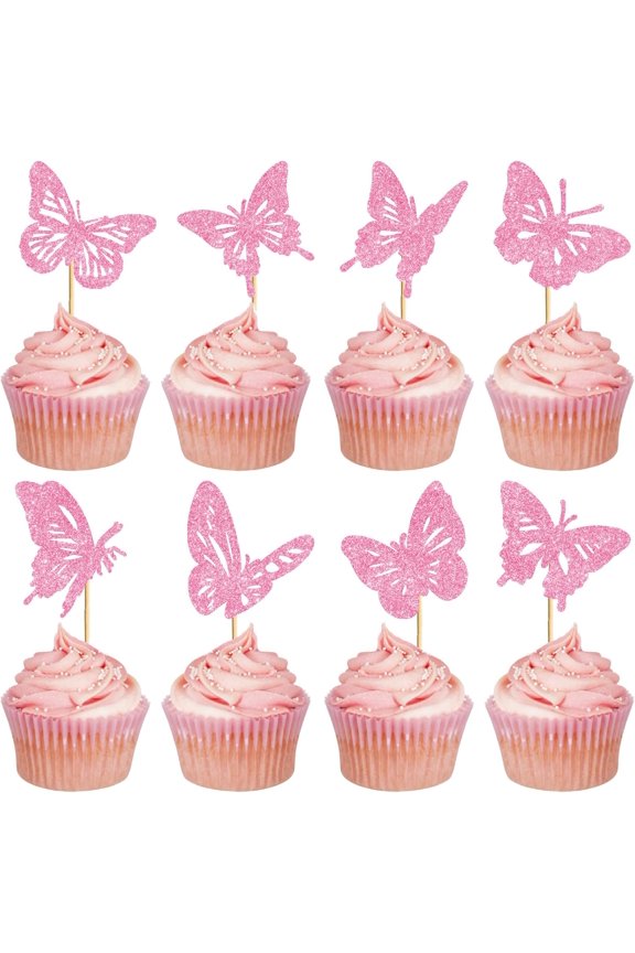 24 PCs Butterfly Cupcake Topper for Cake Decorating Wafer Paper Butterfly Toppers Edible Cake Toppers for Wedding Birthday Party Gathering Celebration Cupcakes Decorations 2.7x2.7 Inch
