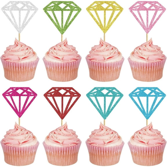 24 PCs Diamond Ring Cupcake Toppers Silver Glitter Diamond Wedding Ring Cupcake Picks for Marriage Engagement Anniversary Valentines Party Donut Cake Decorations Supplies 2.7x2.4 Inch Colorful