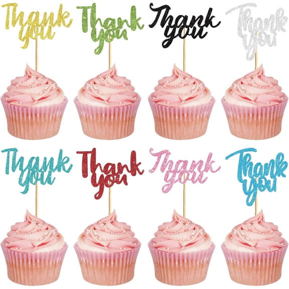 24 PCs Hank's Giving Cupcake Topper Thank You Cupcake Topper Cake Decor Display Gathering Engagement Celebration Party Donut Cake Decorations Supplies for Hank's Giving 2.7x1.78 Inch