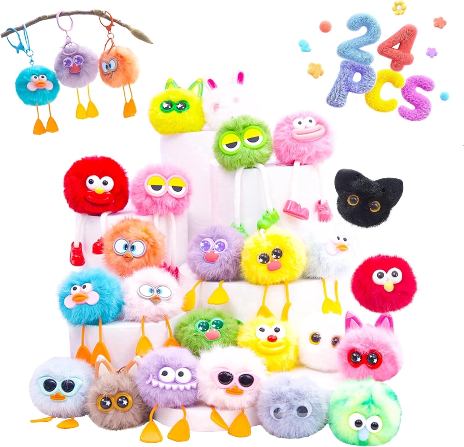 24 PCs Kids Keychains - Keychain Valentines Day Gifts for Kids Classroom Birthday Goodie Bags Stuffers Party Favors Pinata Toys Classroom Prizes Elementary Child Bulk Items Treasure Box Prizes
