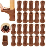 24 PCs Knitted Chair Leg Protectors for Hardwood Floors, Double Thickness Built-in Silicone Non-slip with Felt Bottom High Elastic Furniture Feet Socks Caps Covers Pads Scratching & Reduce Noise,Brown
