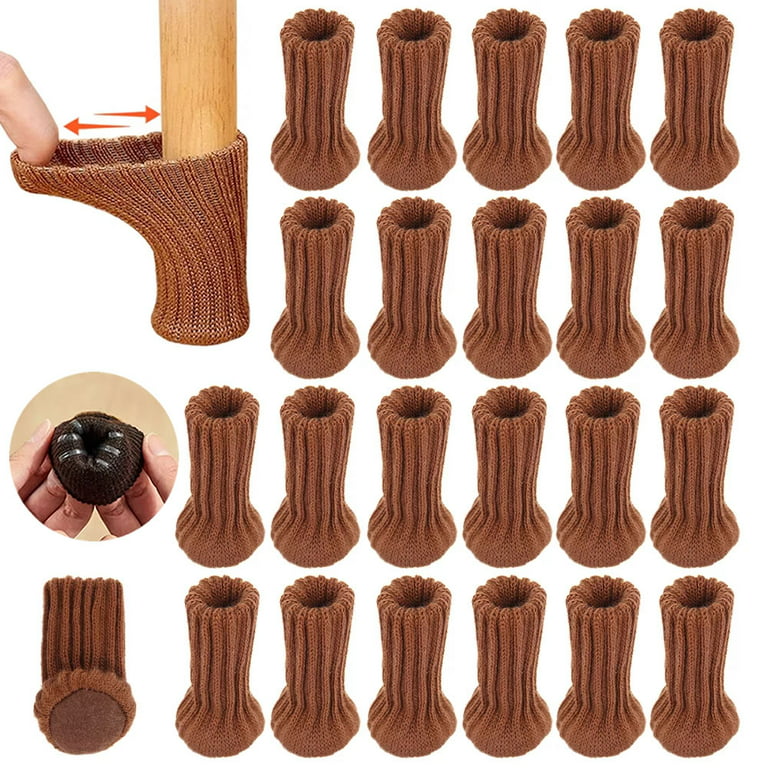 24 PCs Knitted Chair Leg Protectors for Hardwood Floors, Double Thickness  Built-in Silicone Non-slip with Felt Bottom High Elastic Furniture Feet  Socks Caps Covers Pads Scratching & Reduce Noise,Brown 