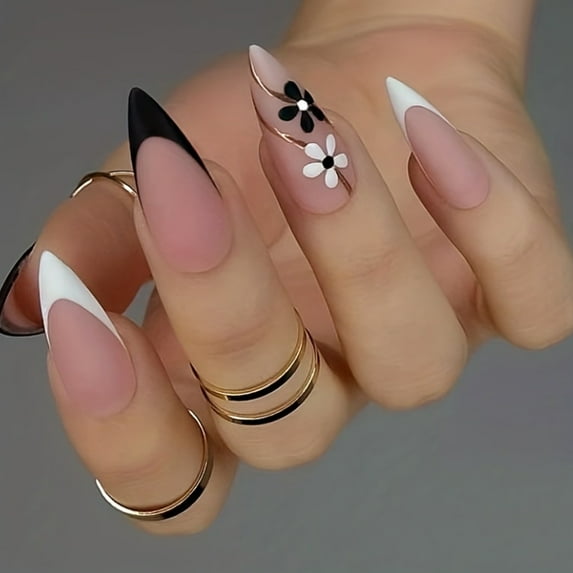 24 PCs Short French Minimalist Butterfly Line Nails with 1 Jelly Gel and 1 Nail File