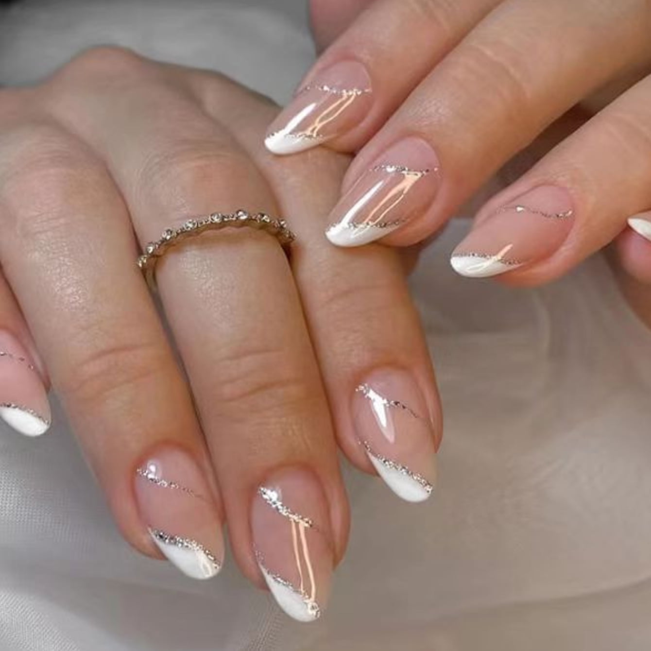 24 PCs Short French Minimalist Stripes with 1 Jelly and 1 Nail File