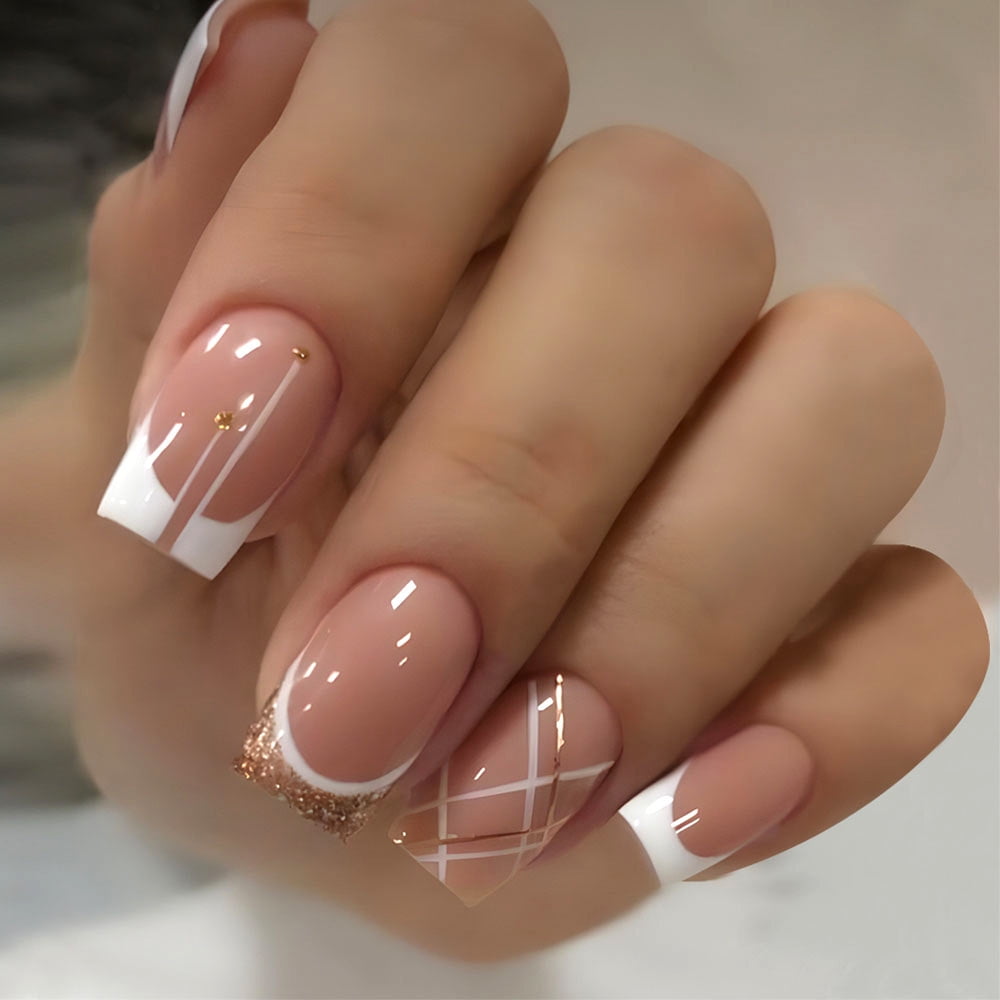 24 PCs Short French Minimalist Stripes with 1 Jelly and 1 Nail File
