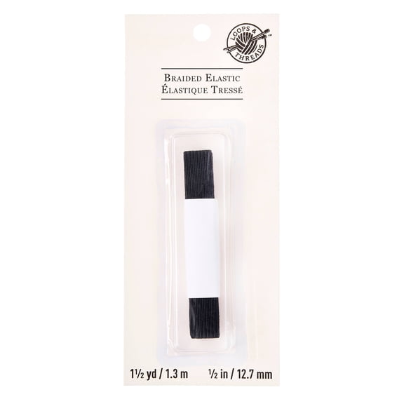 Loops & Threads 1/2" Black Braided Elastic, 24 Pack