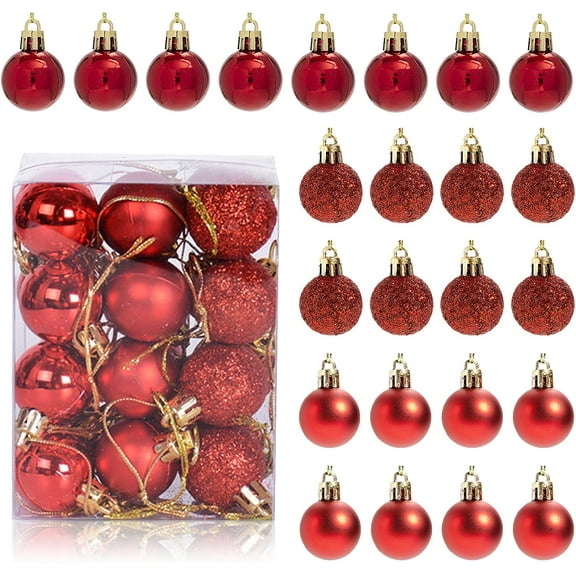 24 Pack 1.2 Inch Mini Shatterproof Christmas Balls - Small Hanging Ornaments for Trees Christmas Party Decorations