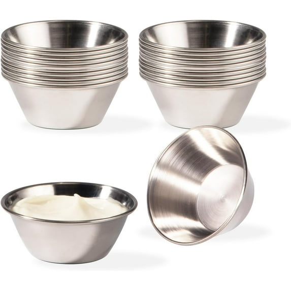 [24 Pack 1.5 oz Stainless Steel Dipping Sauce Cups, Reusable Metal Ramekins, Commercial Grade Condiment Bowls, Individual Portion Cups, Small Round Au Jus Cup for Home, Restaurant