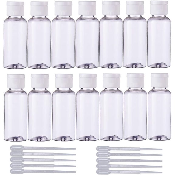 24 Pack 1.7oz Portable Plastic Transparent Travel Bottle with Clear Flip Cap 10 Pack 2ml Plastic Pipette Droppers for Cream Emulsion Lotion Clear DIY