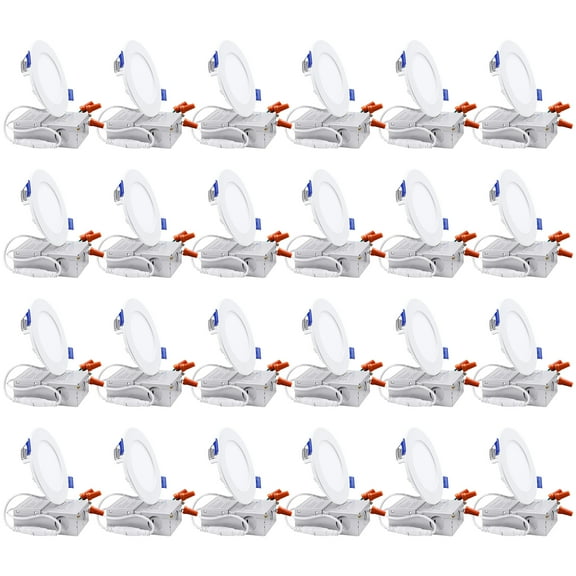 24 Pack 10W 4 Inch LED Recessed Lighting with Junction Box, 2700K Soft White, 5%-100% Dimmable