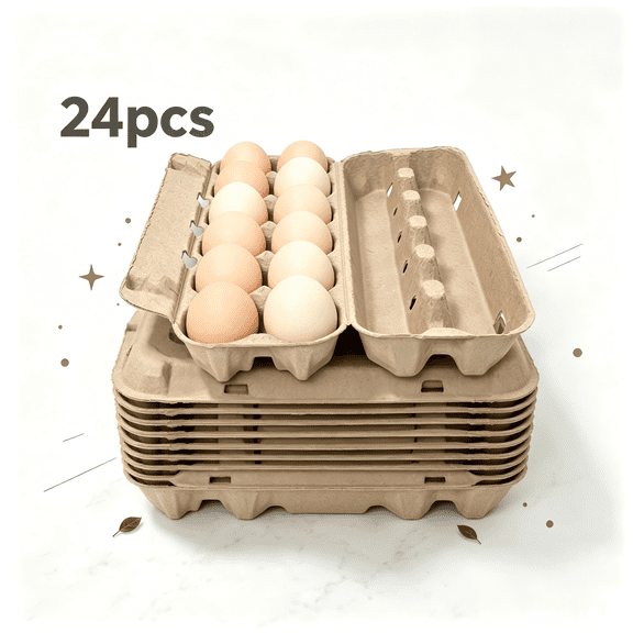 24 Pack Empty Pulp Egg Cartons – 12-Count Heavy Duty Cardboard, Reusable & Biodegradable, Fits Large & Duck Eggs for Farm Fresh Storage